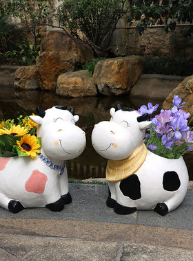 花园庭院阳台别墅卡通动物牛花盆园艺装饰品造景摆件盆器院子布置
