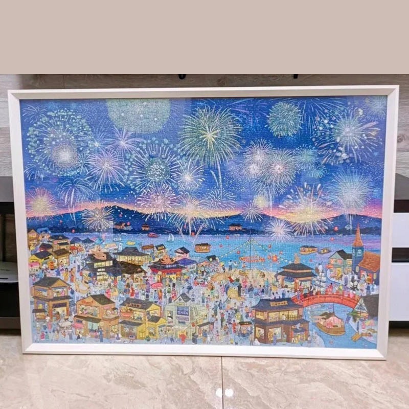 拼图框2000片花火夜游96*68cm实木专用拼图框裱框相框定制画框