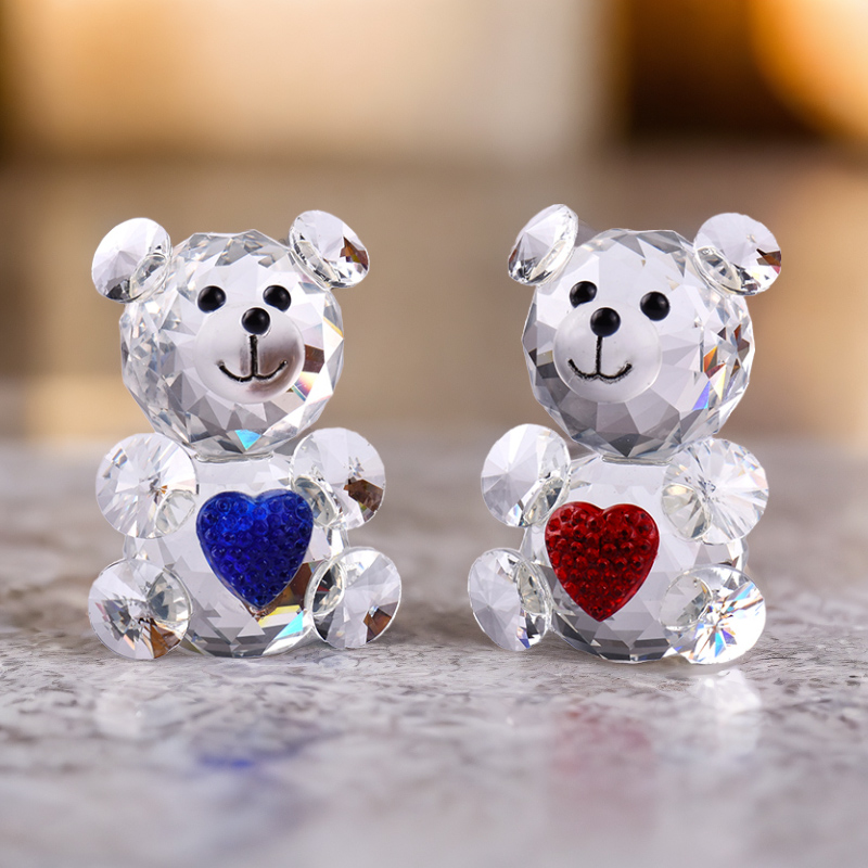 水晶摆件小熊卡通孩子生日礼物情人节礼物儿童节红色装饰卧室摆件
