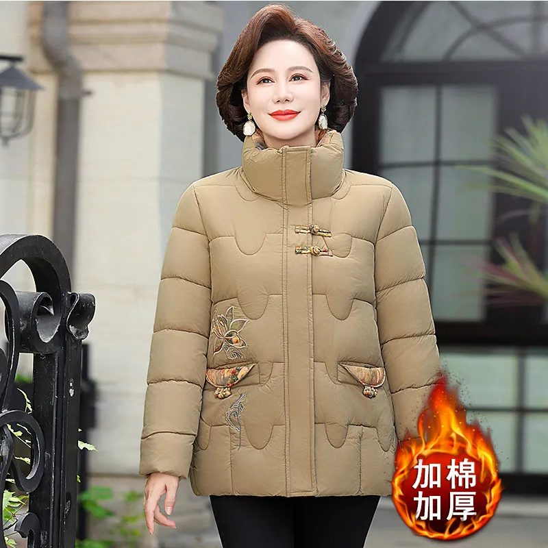 妈妈冬装棉衣女短款洋气中国风新款中老年人加棉加厚保暖休闲外套