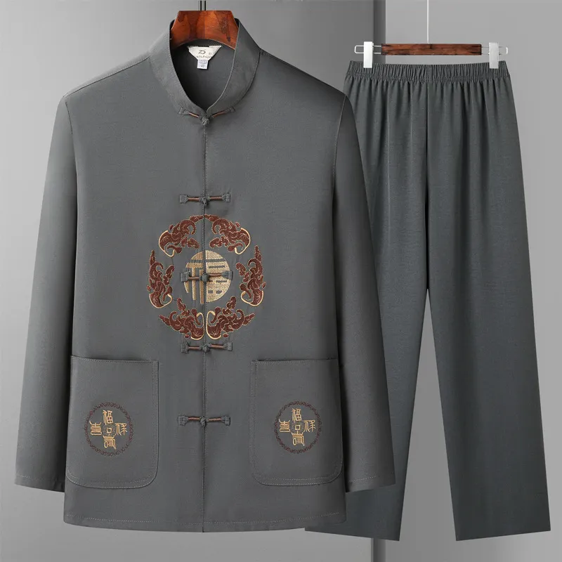 唐装男春夏装外套中国风爷爷薄款中老年汉服老人衣服爸爸套装