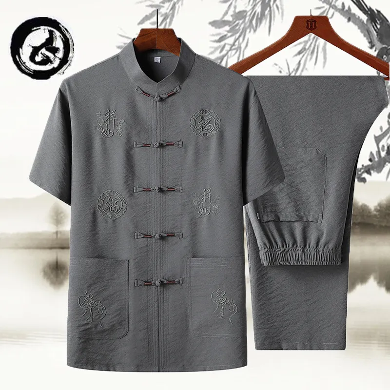 唐装男春夏装外套中国风爷爷衬衫薄款中老年汉服老人衣服爸爸套装