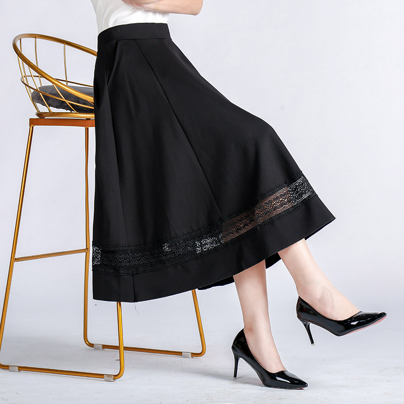 春秋装中裙女中老年妈妈款半身裙中年花边长裙大码中长款半截裙子