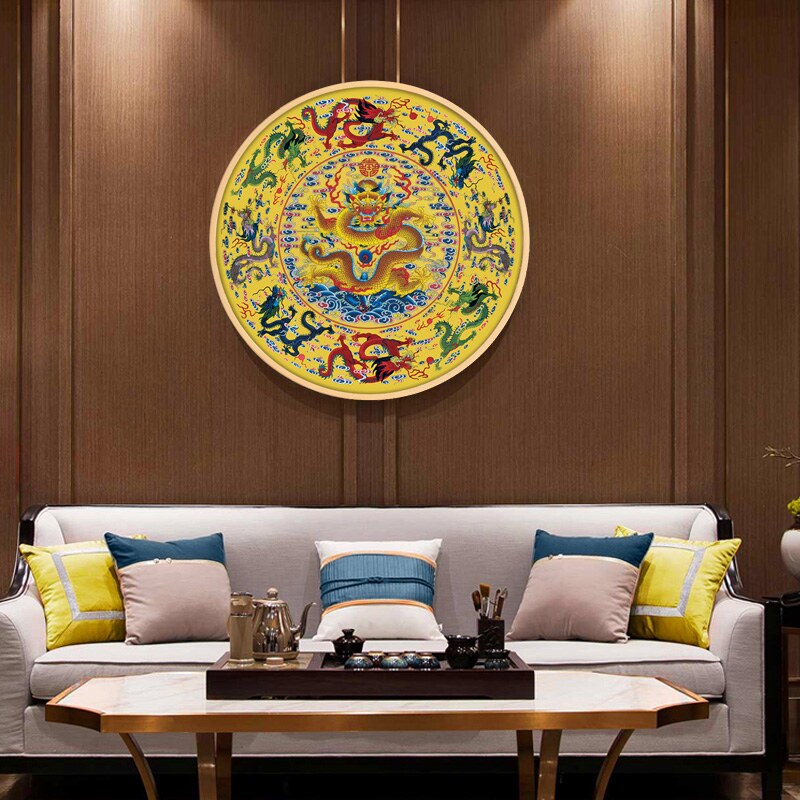 网红九画像遮挡图挂画新中式装饰画电表玄关青龙箱入户圆形招财生