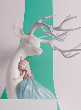 白夜童话祥鹿-依赖客厅装饰品摆件雕塑创意礼品艺术品家居饰品