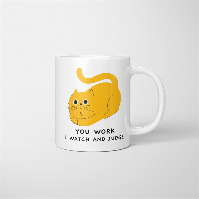 可爱猫咪监工带把手柄卡通可爱马克杯陶瓷咖啡牛奶喝水杯子男女生
