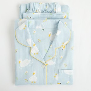 家居服套装 春夏可爱卡通全棉双层纱布女士纯棉睡衣长袖 春秋薄开衫