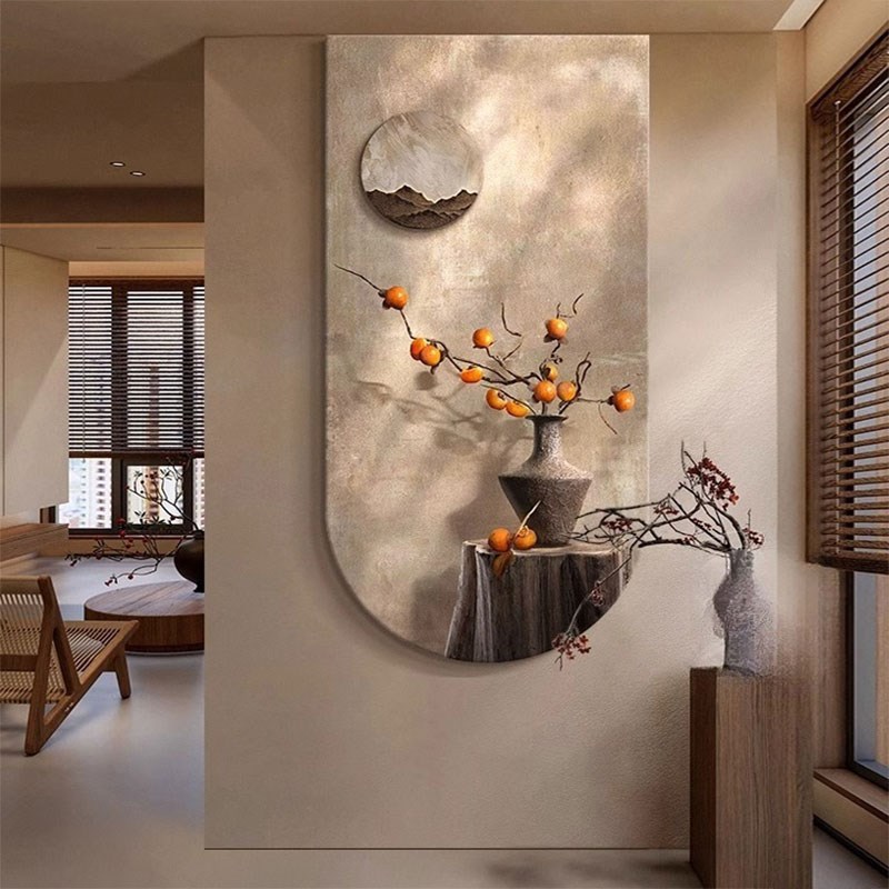 LED新中式玄关装饰画禅意茶室走廊过道壁灯侘寂风客厅灯光画挂画