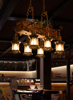 美式乡村复古实木loft吊灯个性创意船木酒吧服装店咖啡厅装饰吊灯
