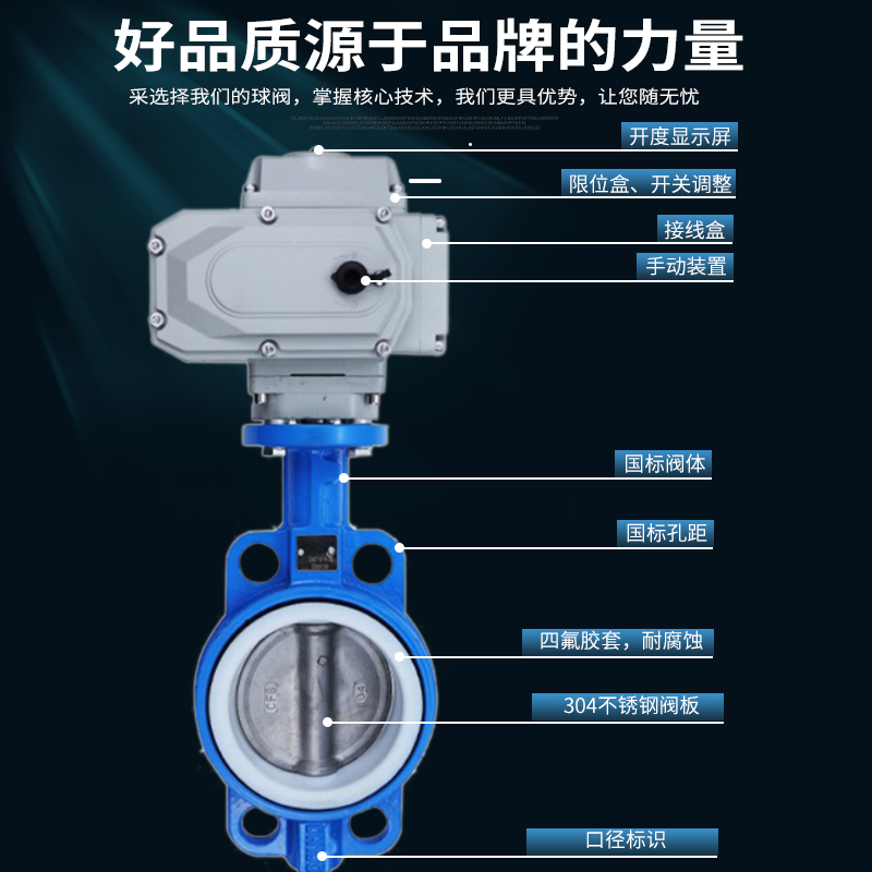D971F-16 电动对夹式四氟蝶阀 电动蝶阀DN40 50 65 80 100-300