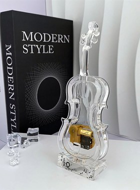 透明小提琴摆件音乐盒学生水晶生日可爱奖励亚克力八音盒摆件