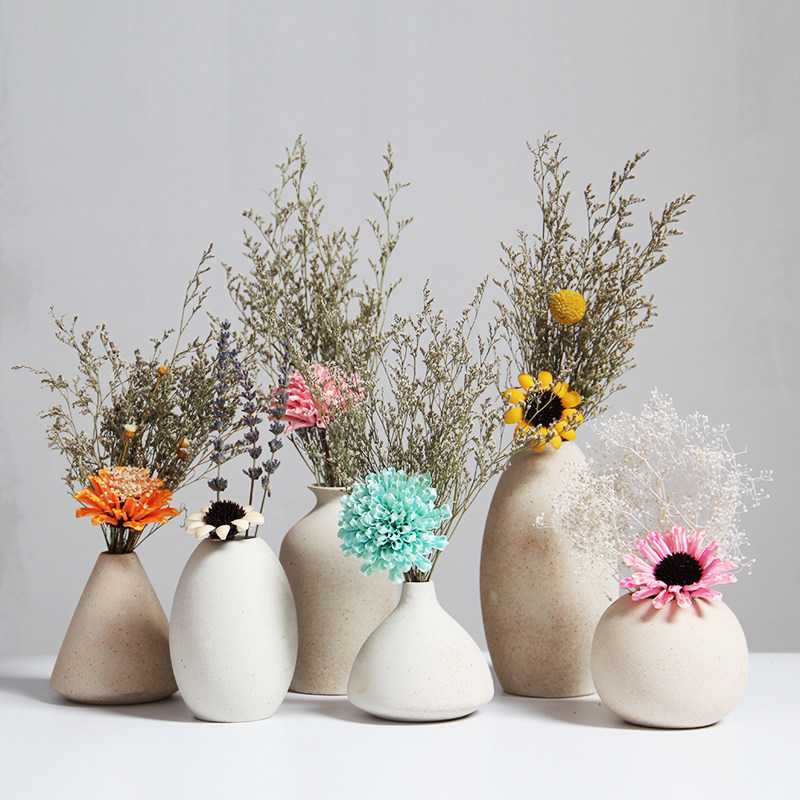 景德镇陶瓷复古干花花瓶 手工粗陶插花花瓶瓷器 博古架小摆件花器