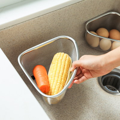 不锈钢三角沥水篮剩菜剩饭过滤神器水槽洗碗池滤水篮洗碗布沥水架
