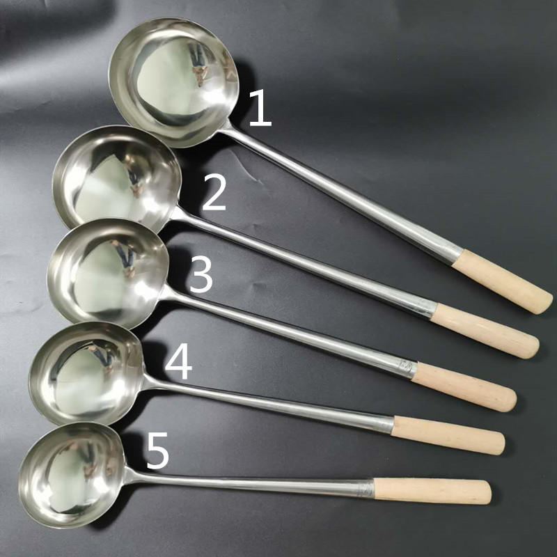 不锈钢炒勺厨师炒菜勺子长柄汤勺分菜勺炒勺厨房老式粥勺木柄勺子