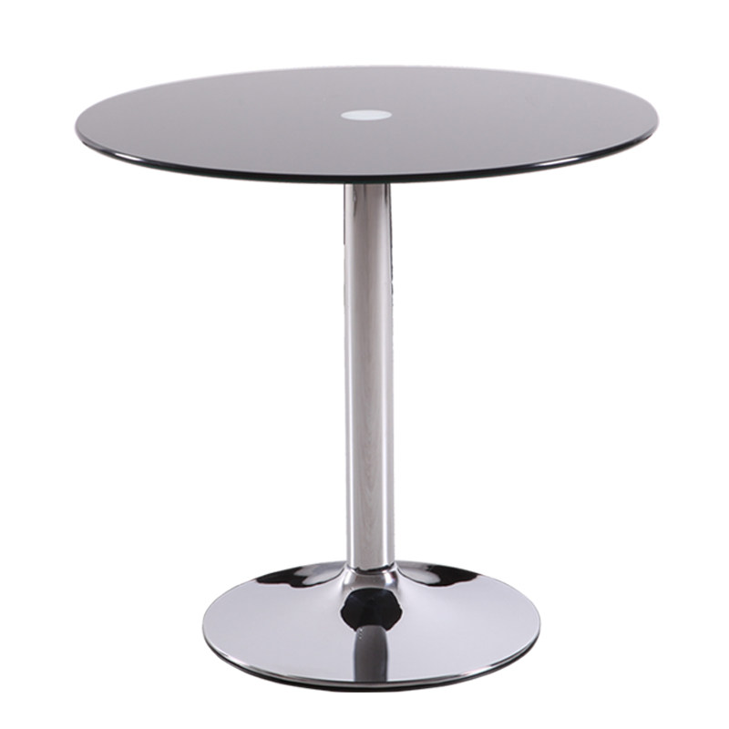小圆桌黑色茶几钢化玻璃简约饭桌独腿休闲洽谈桌家用餐桌圆形桌子