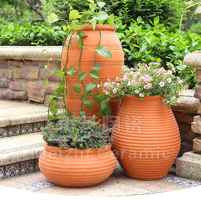园林景观粗陶罐庭院红陶花盆组合花坛栽花罐花钵别墅小区花瓶摆件