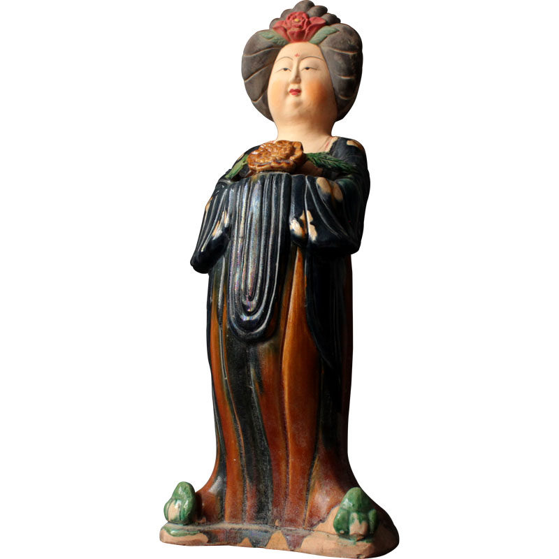 唐三彩仕女摆件陶瓷陶俑手工复古胖妞电视柜玄关书架古董仿古收藏