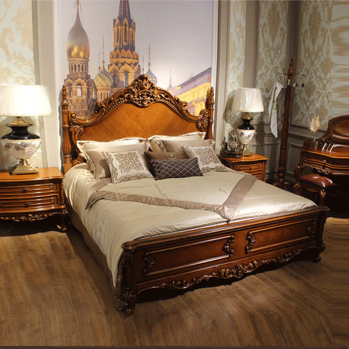 美式实木床奢华双人床复古皇帝床欧式婚床宫廷雕花家具公主太子床