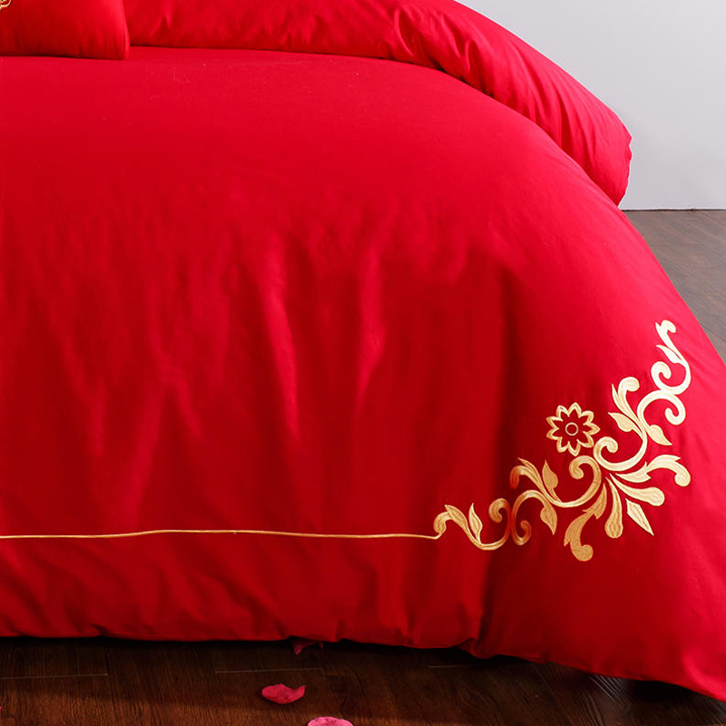 婚庆四件套全棉结婚纯棉大红色六七件套新婚房床上用品床单被套件