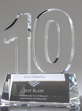 K9水晶数字奖杯10周年十佳员工奖牌奖杯创意礼品公司定制年会