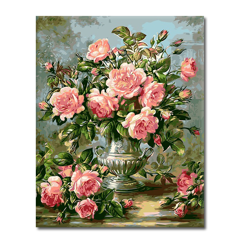 icision数字油画diy客厅春天风景花卉手工绘填色画油彩装饰画玫瑰