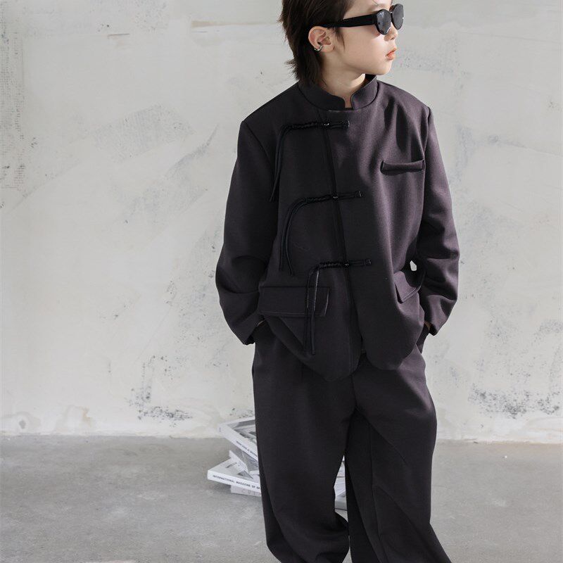 男童套装新中式复古长袖上衣儿童装唐装男孩中国风两件套西装盘扣