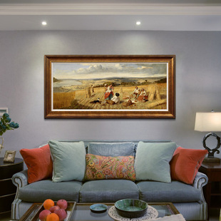 客厅餐厅版 丰收 欧式 饰画美式 画 田野古典风景油画田园乡村人物装