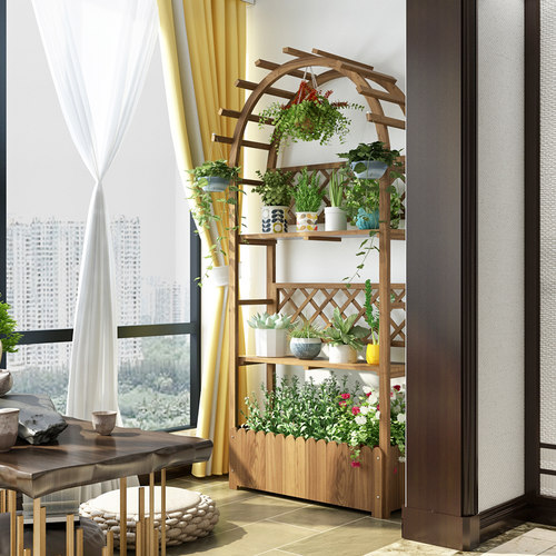 防腐木花架置物架阳台多层花架子室内客厅墙角花盆架落地式多肉架