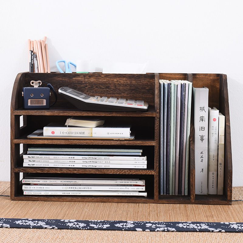 实木办公档案袋收纳盒学生书架桌上书桌面置物架书柜书橱架子抽纸