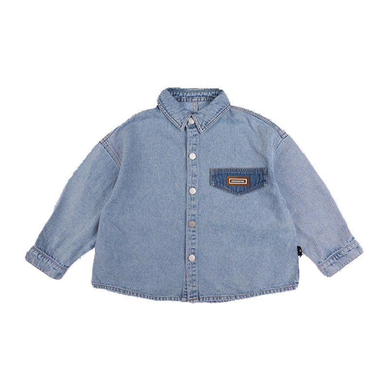 男童牛仔衬衫外套春装2024新款童装复古水洗柔软春季儿童长袖衬衣