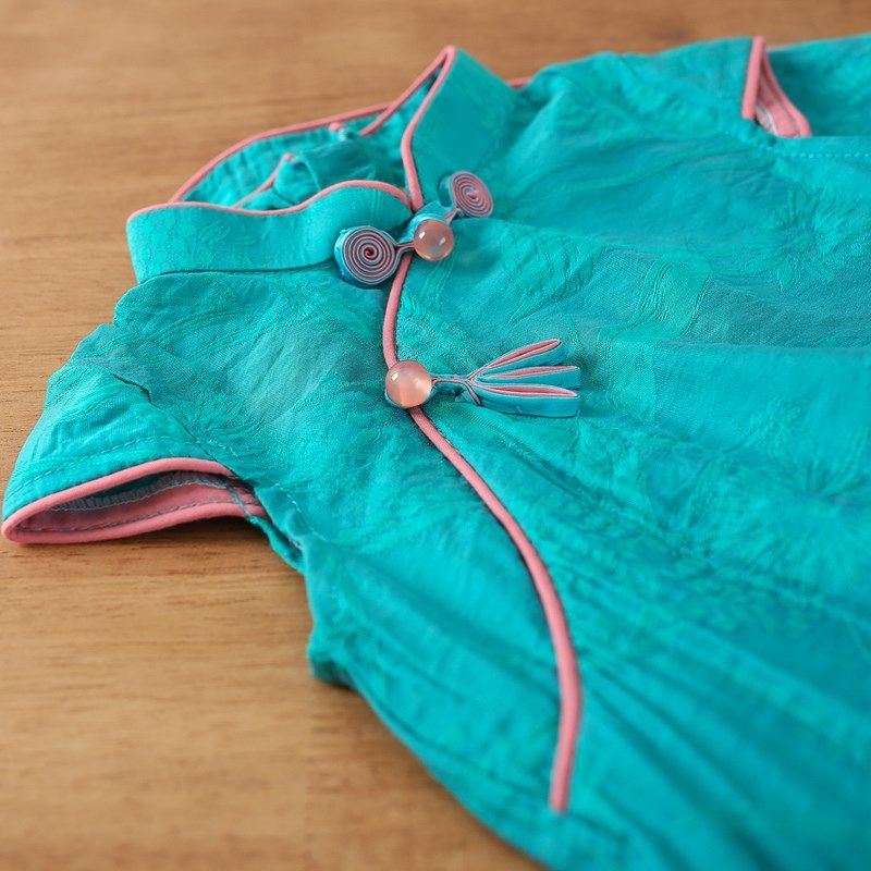 2024夏季女童复古风短袖旗袍儿童汉服唐装宝宝表演服古装连衣裙子