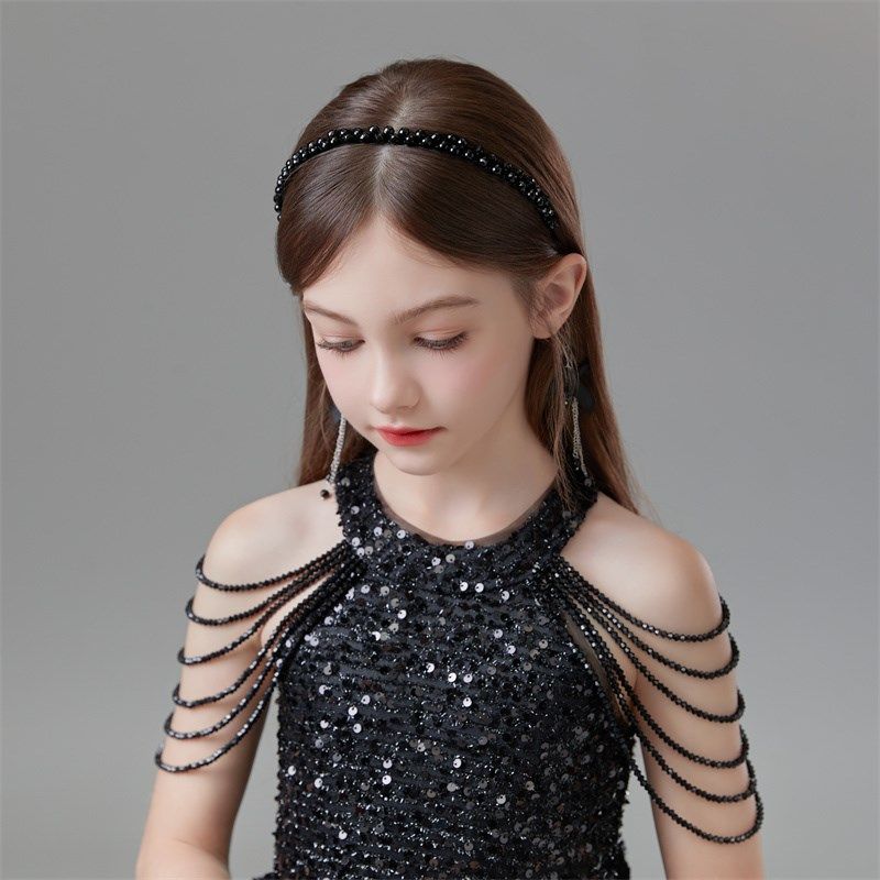 儿童发饰黑色女童生日水晶发箍舞台主持人公主裙演出服礼服裙头饰