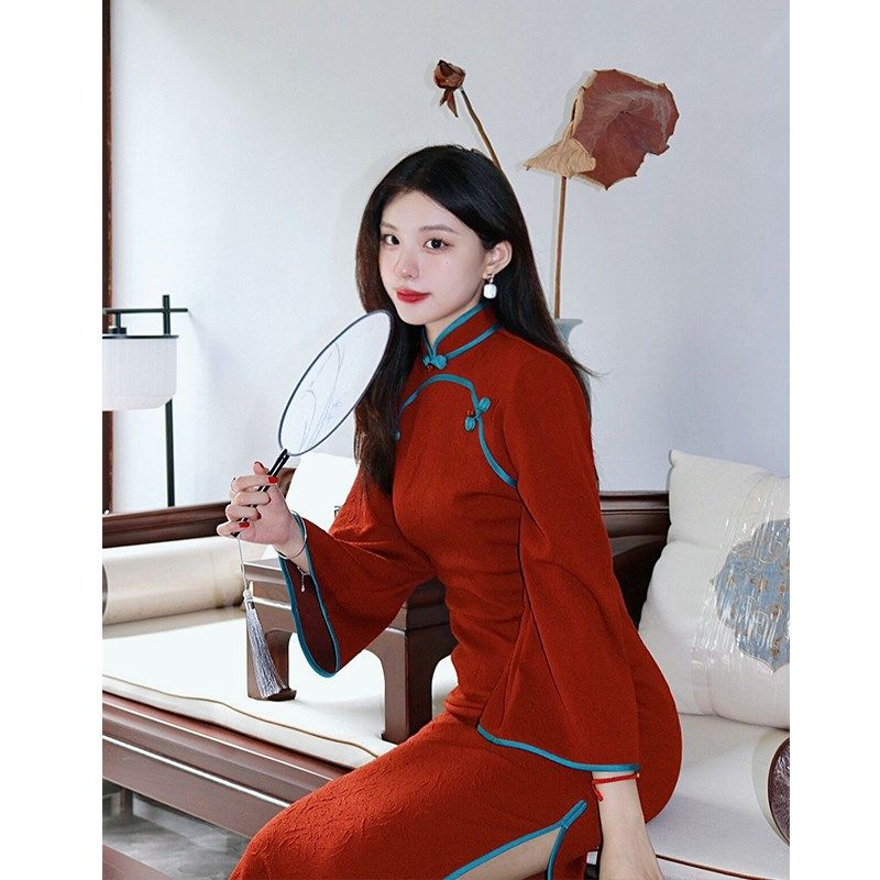 故双栖【醉红颜】红色长袖旗袍女复古民国年轻款高端气质2023新款