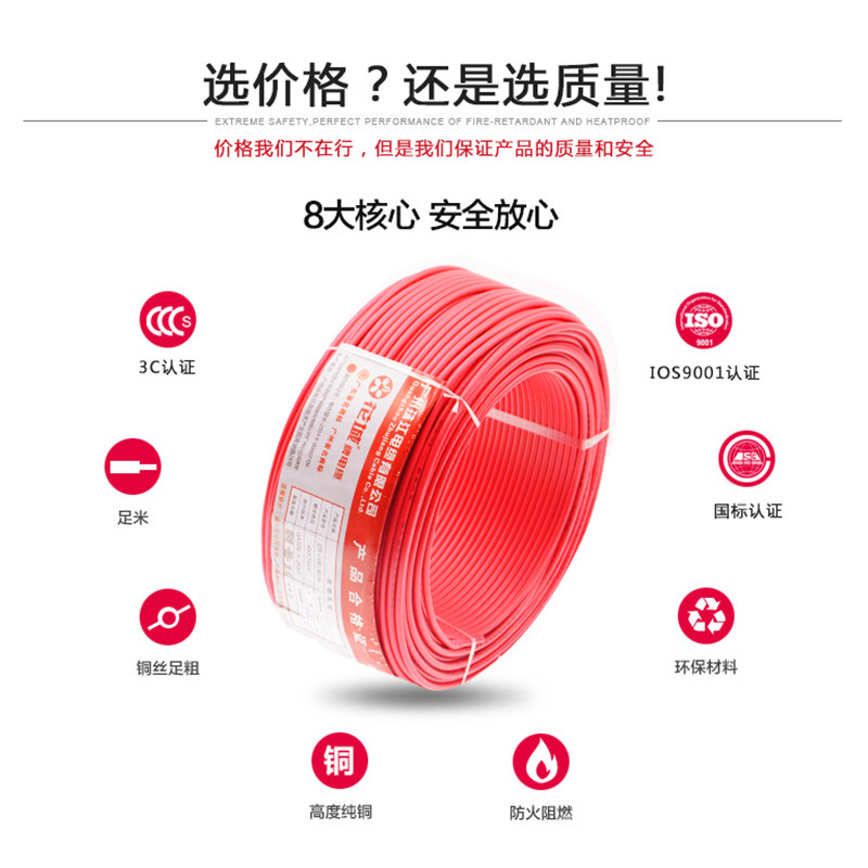 广州珠江电线电缆BVV1.5 2.5 4 6平方双皮单芯纯铜芯家装明装线