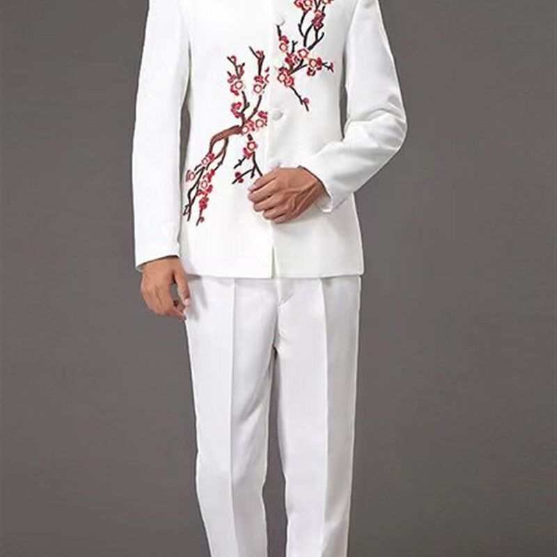 男士大合唱费服演出服外套长裤成人主持礼服中国风套装舞台服装