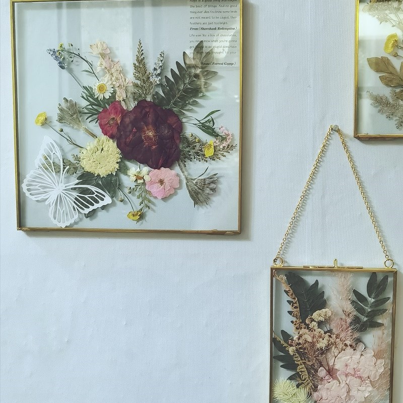 轻奢金边画框玻璃相框手作乡村压花押花干花壁饰摆件民宿艺术相框
