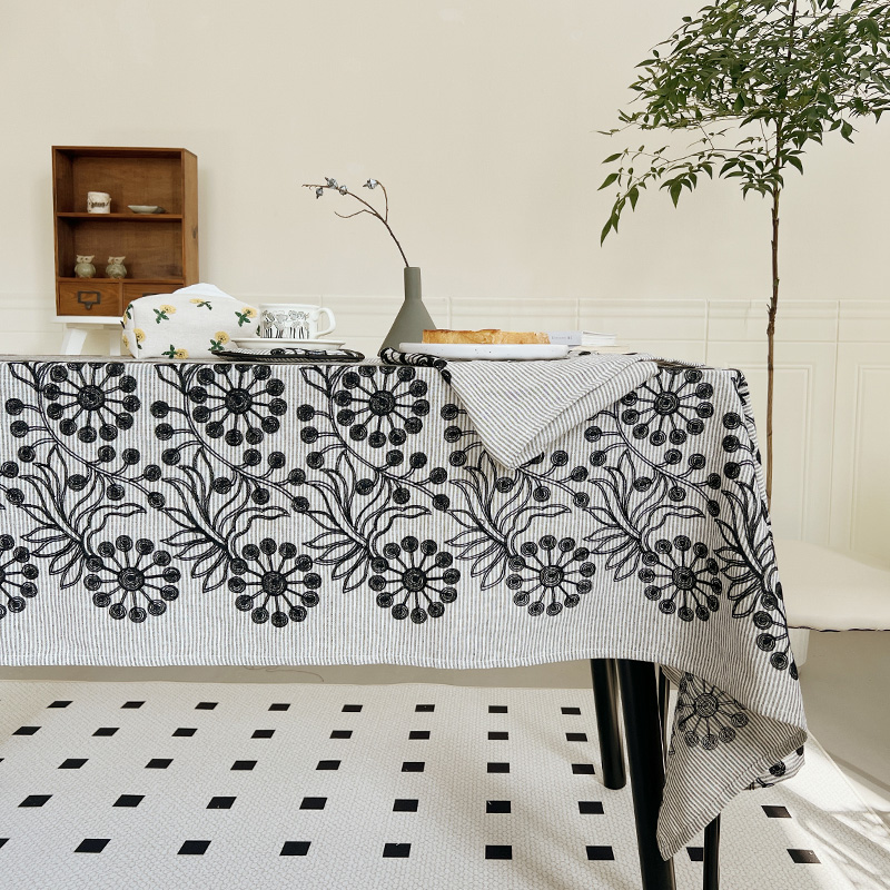北欧中古风家居布艺绣花长方形餐桌布客厅茶几复古装饰小圆桌台布