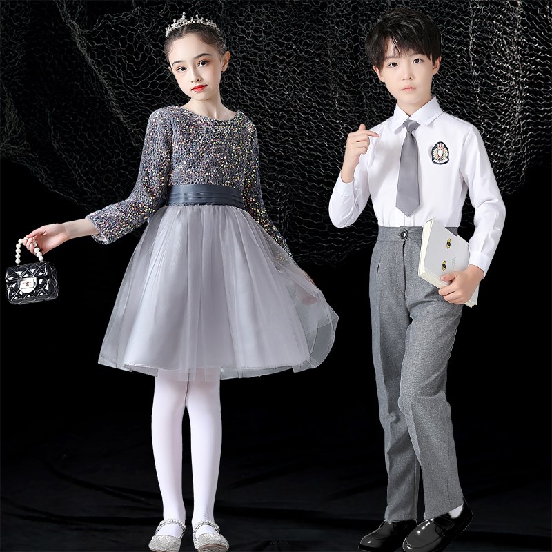 六一儿童演出服合唱服女童纱裙主持人礼服中小学生诗歌朗诵表演服