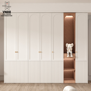 法式 玻璃门衣橱家用卧室平开门整体衣帽间定制 化妆台衣柜一体美式