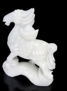 天然白玉马摆件玉石生肖马上有钱精工雕刻办公室桌面生日开业送礼