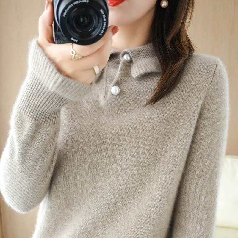 秋冬新款 娃娃领羊毛衫女套头长袖打底毛衣短款针织内搭保暖上衣