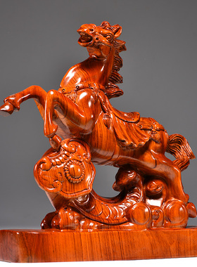 花梨木雕马到成功摆件实木质十二生肖马家居客厅办公室装饰工艺品