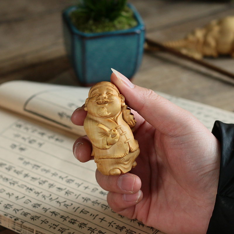 小叶黄杨木雕刻文玩实木手把件装饰工艺品人物摆件财神小财主地主