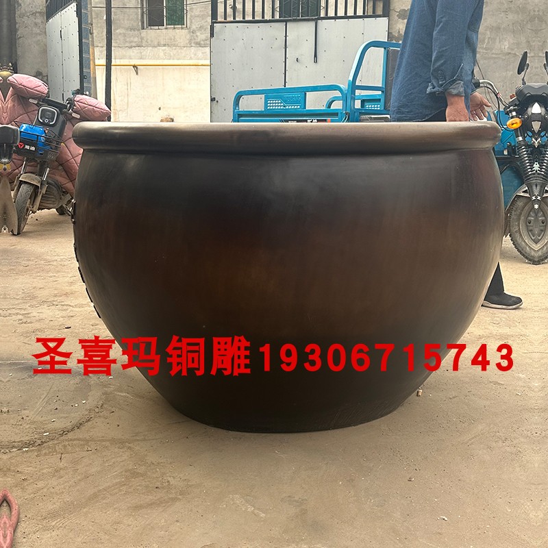 铸铜大缸新中式庭院门海水缸纯铜种花养鱼缸别墅寺庙落地装饰定制