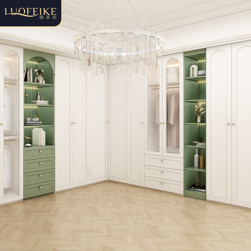 轻奢实木一门到顶衣柜带梳妆台一体组合美式家用卧室玻璃门大衣橱