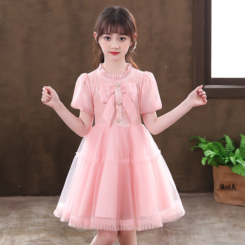 女童连衣裙夏季2023夏装新款儿童公主裙洋气粉色女孩礼服裙子夏款
