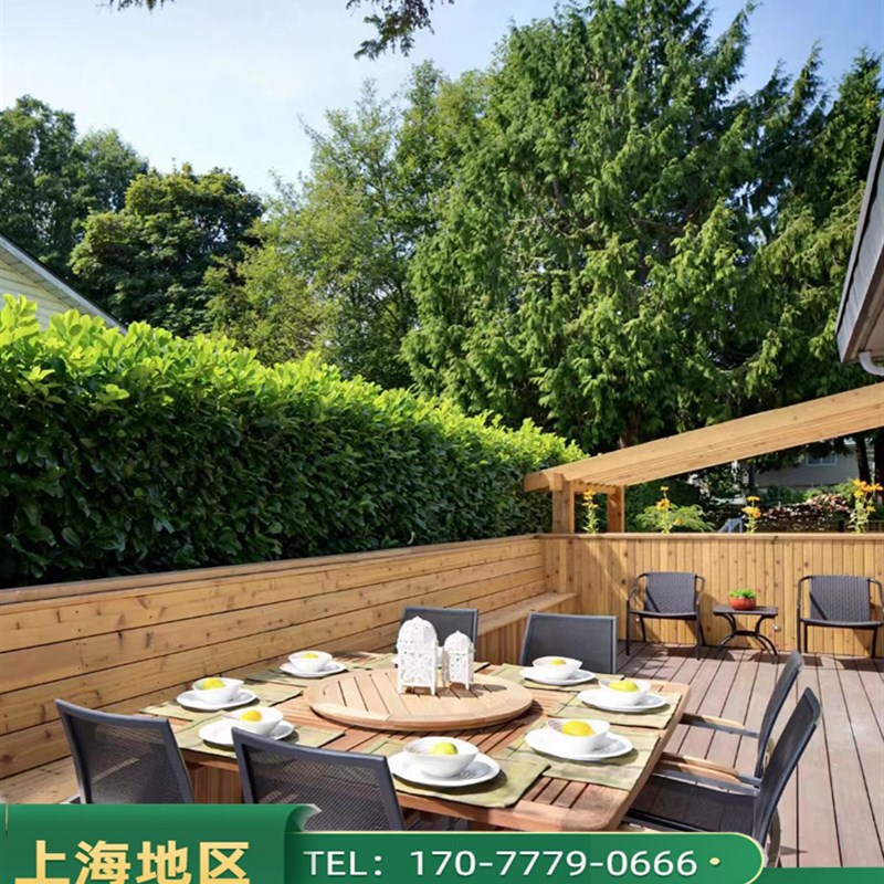 塑木地板户外露台庭院改造设计围栏庭院栅栏防腐木地板木塑露台