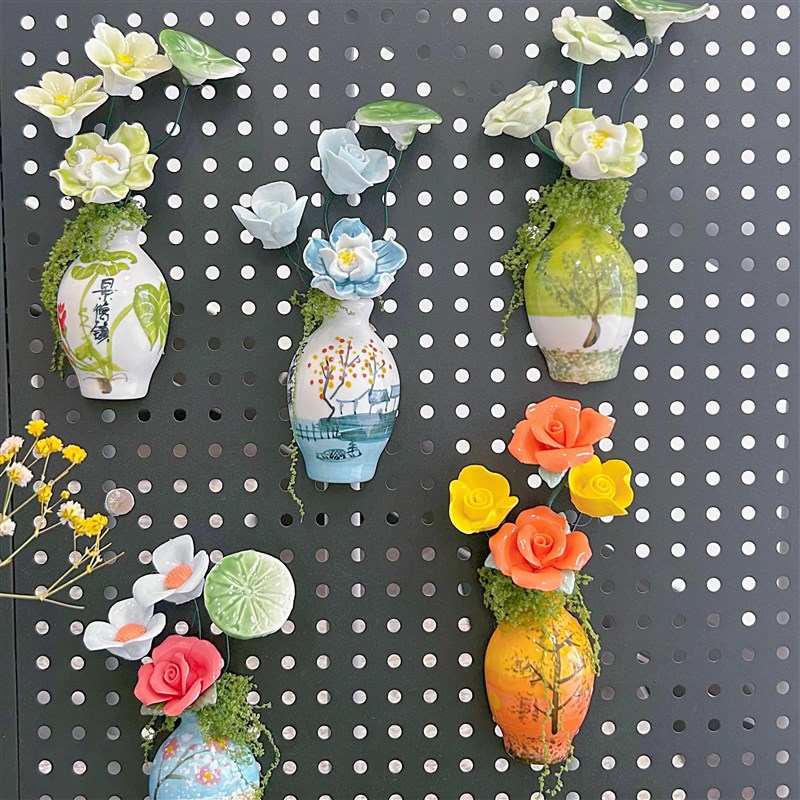 景德镇网红手绘花瓶 陶瓷磁贴家居花瓶冰箱贴 文化中国风礼品