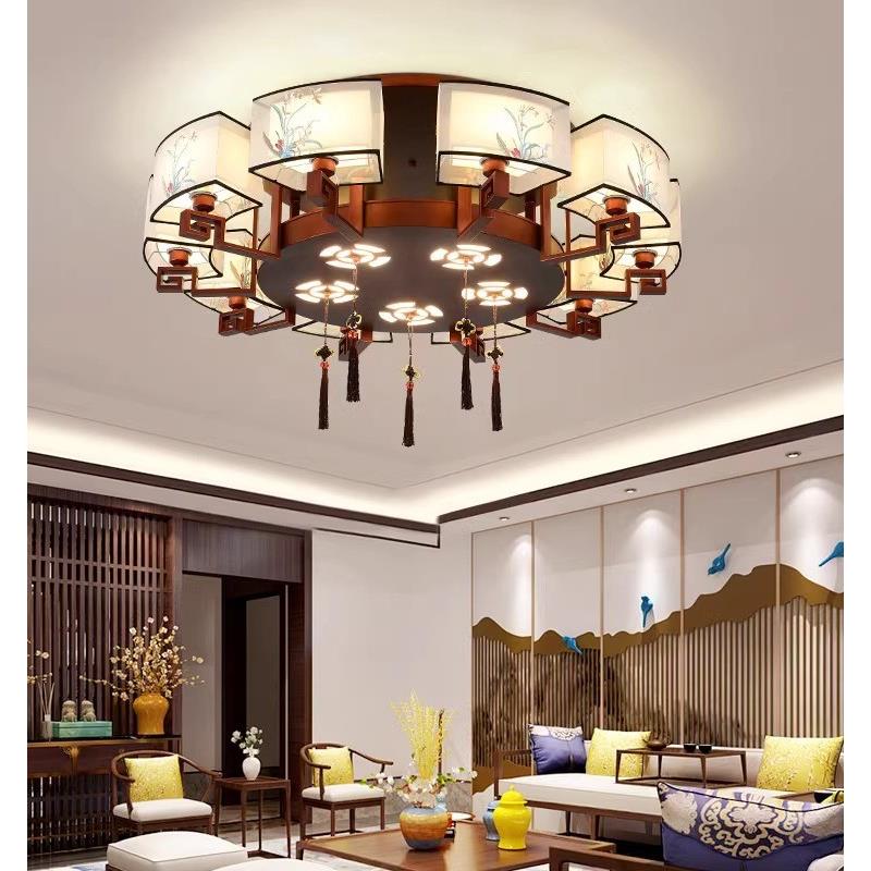 新中式客厅灯长方形LED吸顶灯大气圆形餐厅灯古典别墅书房卧室灯