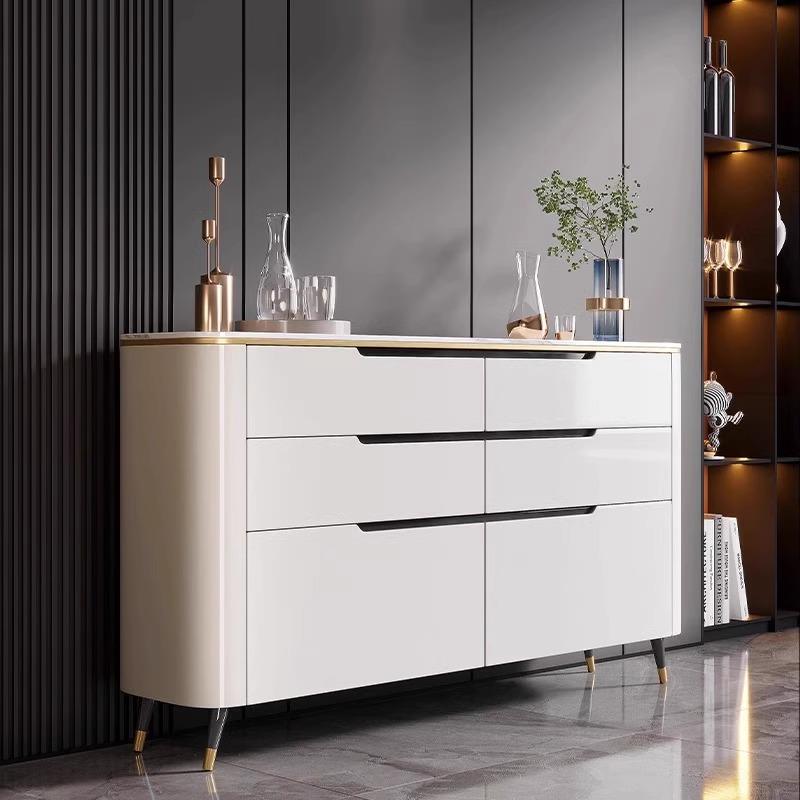 轻奢餐边柜2025新款储物柜意式简约设计师客厅高光烤漆岩板玄关柜